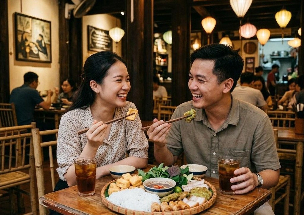 Cặp đôi hẹn hò ăn bún đậu
